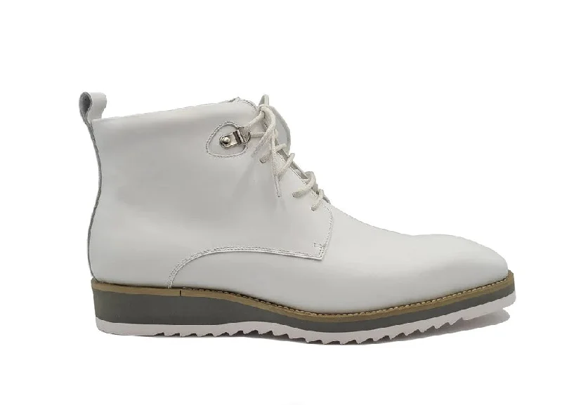 Burnished Calfskin Lace-Up Boot White Mod Oxford Design  
