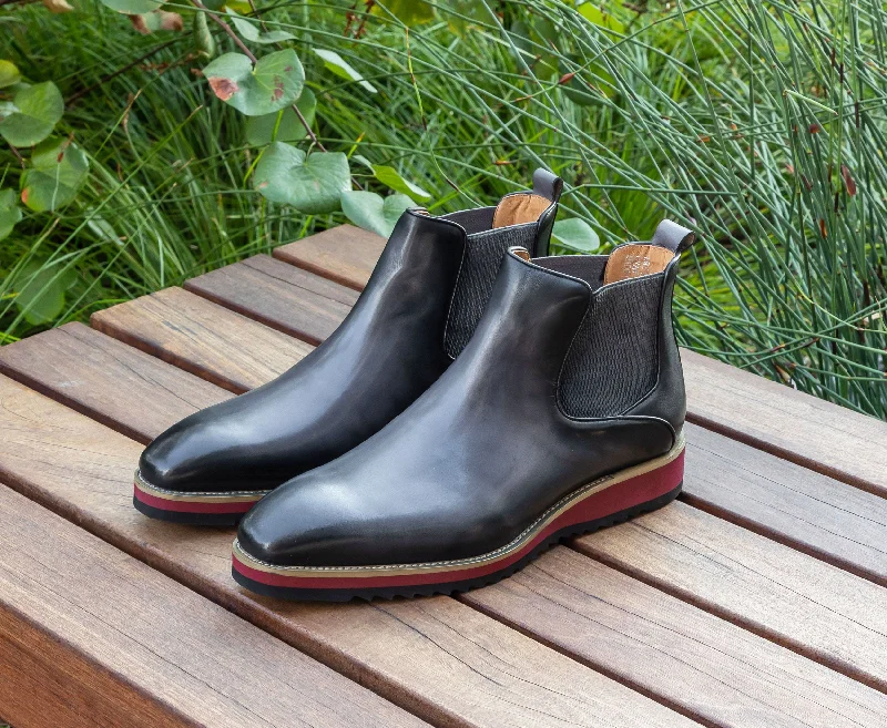 Burnished Calfskin Slip-On Boot Grey Rubber - Sole Plimsoll Look  
