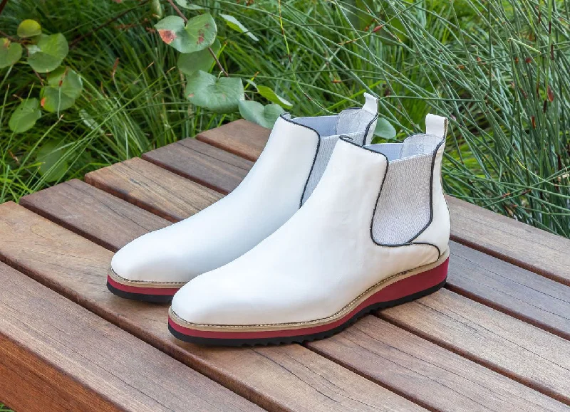 Burnished Calfskin Slip-On Boot White Strap - Up Sandal Resort Style  