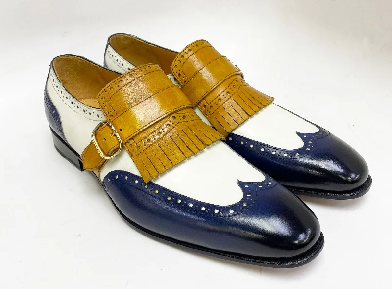 Style: 17007-8831-Navy/Camel/White Beaded Moccasin Design 