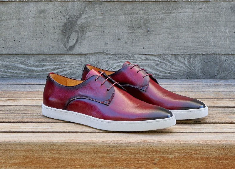 Calfskin Lace-Up Sneaker Burgundy Rubber - Sole Plimsoll Look  