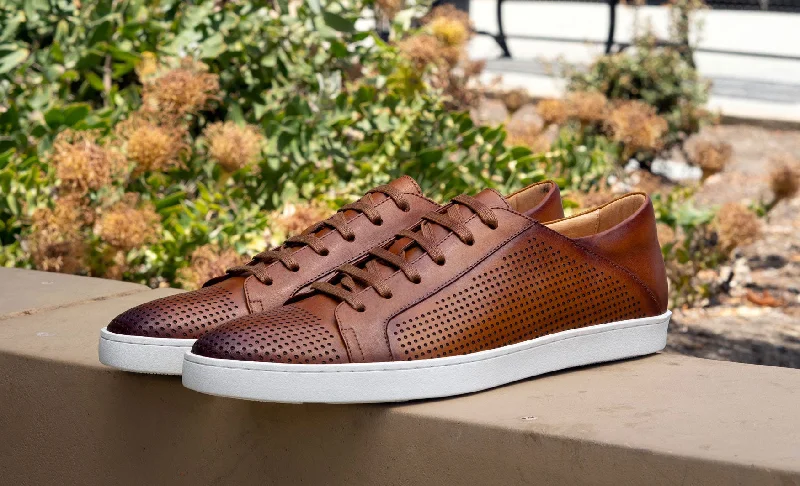 Calfskin Lace-Up Sneaker Cognac Casual Loafer Style          