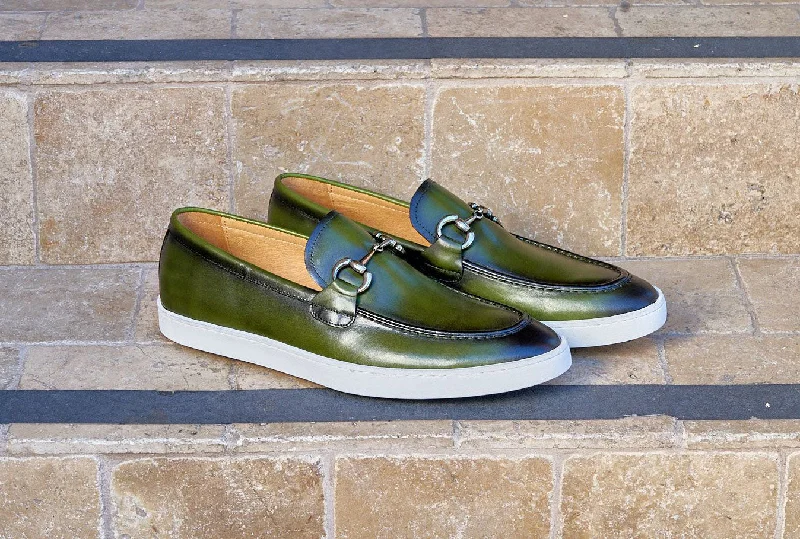 Calfskin Slip-On Horsebit Loafer Olive Dressy Chelsea Boot Style 