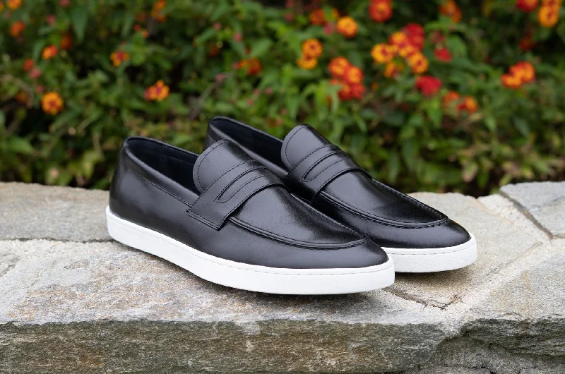 Calfskin Slip On Loafer Black Art Deco - Inspired Shoe Look  