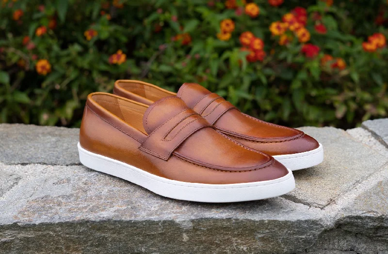Calfskin Slip On Loafer Cognac Ivy League - Inspired Derby Look 