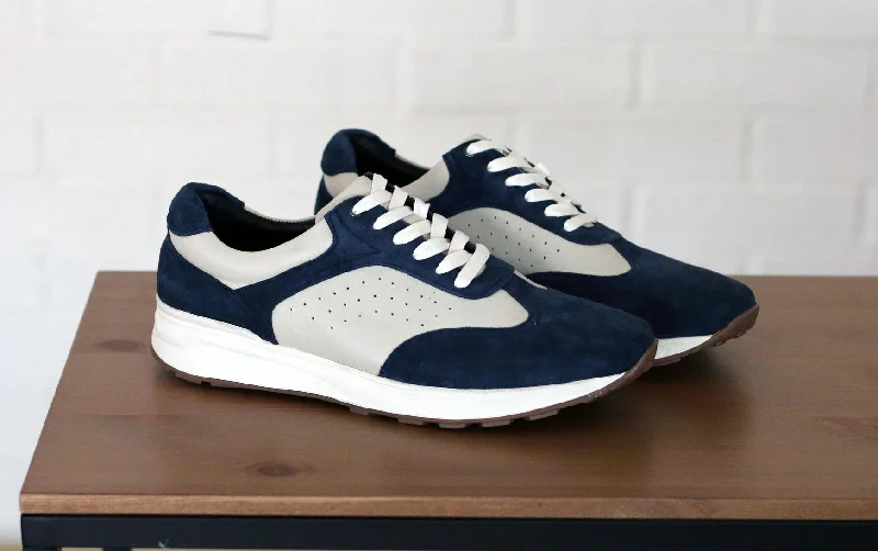 Calfskin & Suede Lace-Up Sneaker Blue/Bone Inflatable Shoe Look 