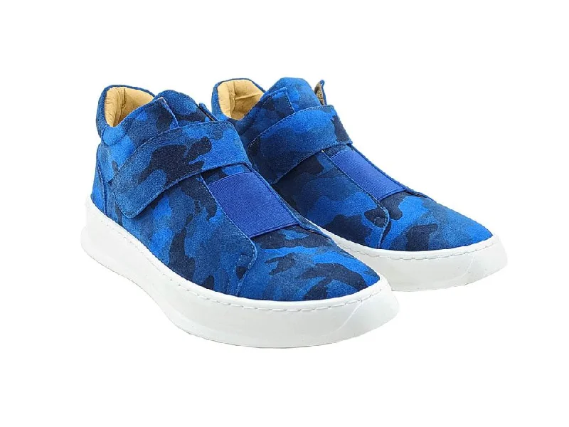 Camoflage Printed Suede High Top Sneaker Blue Casual Loafer Style          