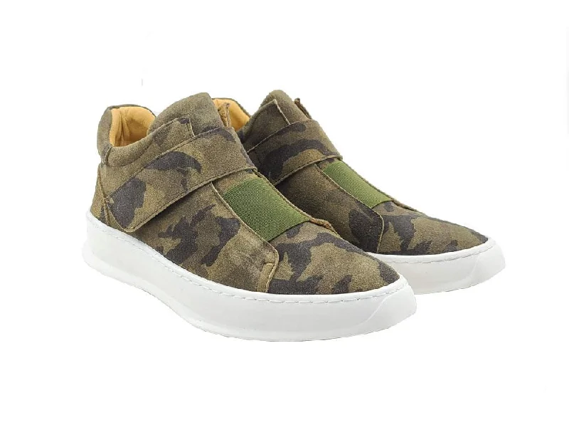 Camoflage Printed Suede High Top Sneaker Green Wingtip Oxford Design 