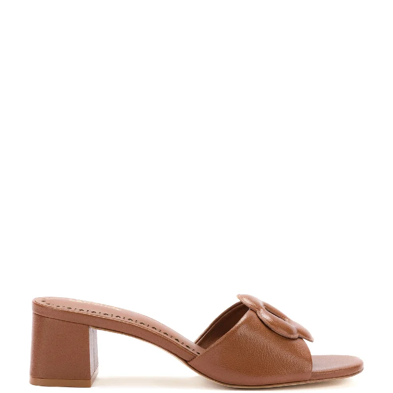 Flora Mule In Caramel Leather Striped Shoe Style  