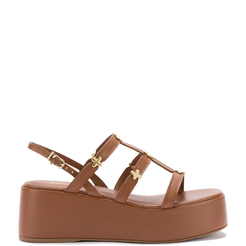 Harmony Flatform Sandal In Caramel Leather Single - Buckle Monk Look  