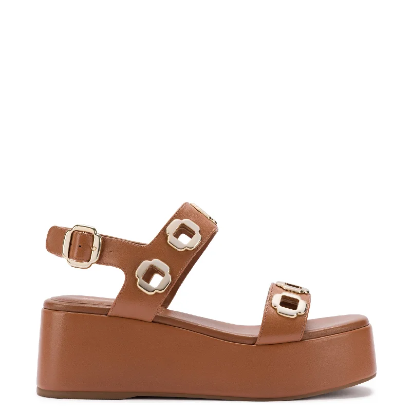 Milan Flatform Sandal In Caramel Leather Slide Sandal Beach Style  