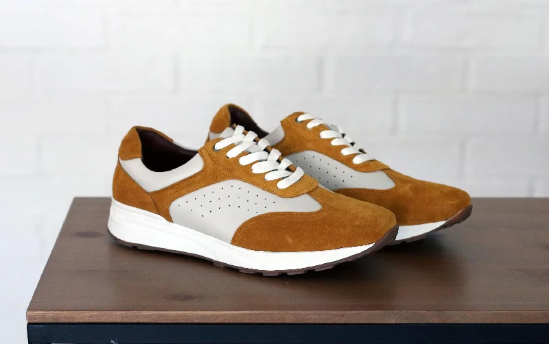 Calfskin & Suede Lace-Up Sneaker Gold/Bone Mod Oxford Design  