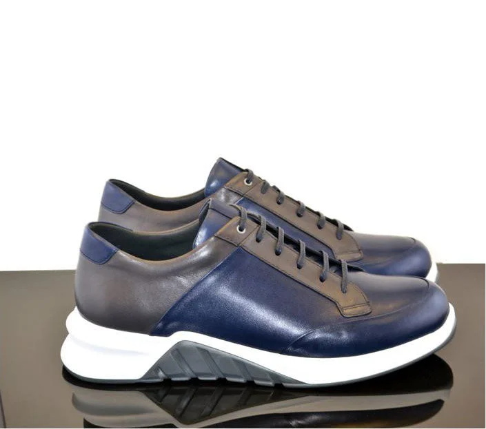 Corrente Calfskin Sport Shoe Blue/Grey Brogue Oxford Aesthetic 