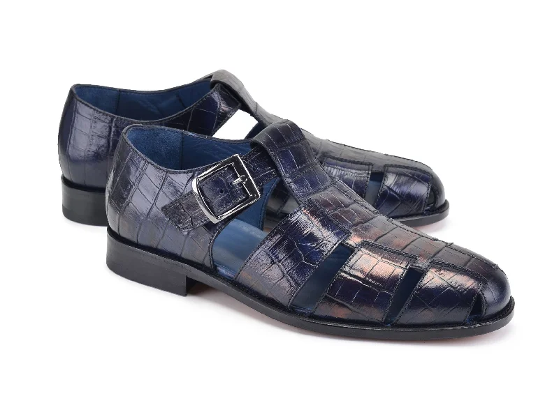 Pelle Crocodile Printed Calfskin Sandal Blue Dressy Chelsea Boot Style 