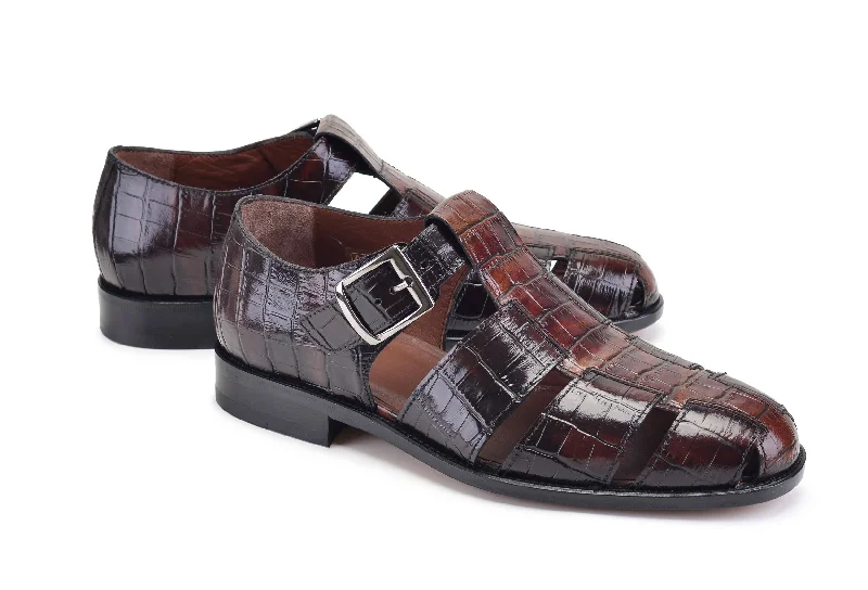 Pelle Crocodile Printed Calfskin Sandal Brown Blue Coast Loafer Aesthetic 