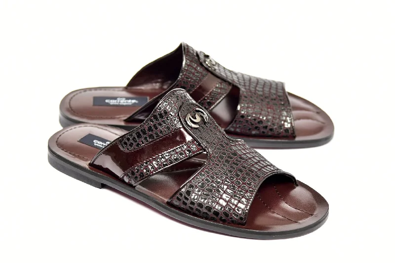 Corrente Crocodile Printed Calfskin Sandal Burgundy Chunky Platform Sneaker Style  
