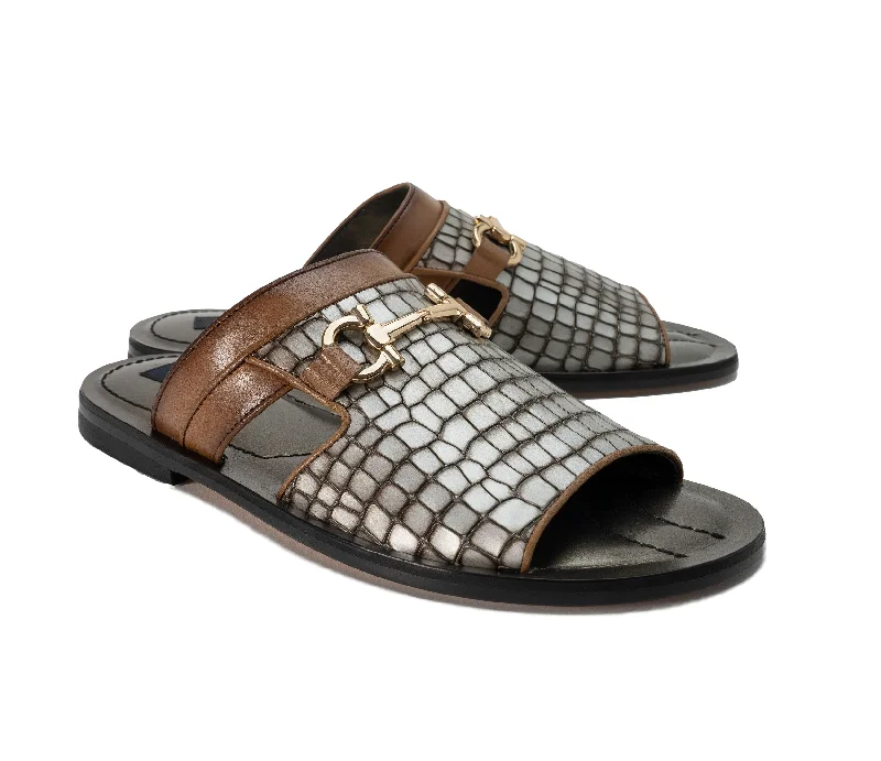 Corrente Crocodile Printed Calfskin Sandal Silver Skateboarding Sneaker Style  