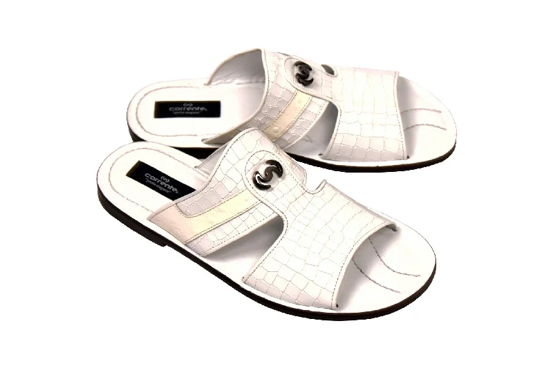 Corrente Crocodile Printed Calfskin Sandal White Memory - Foam Slipper Look  