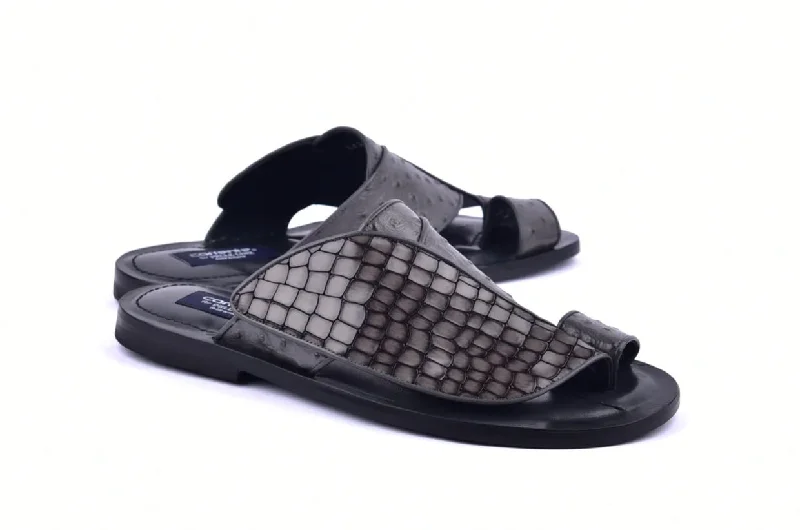 Corrente Exotic Printed Calfskin Sandal Grey Artisan - Crafted Loafer Style  