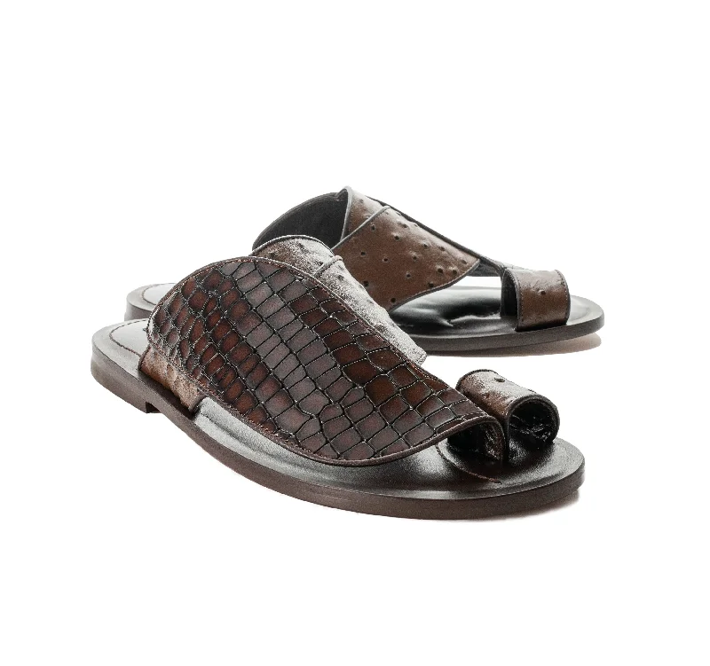 Corrente Exotic Printed Calfskin Sandal Tobacco Mod Oxford Design  