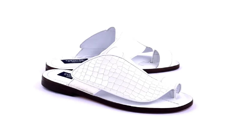 Corrente Exotic Printed Calfskin Sandal White Upcycled Shoe Look  