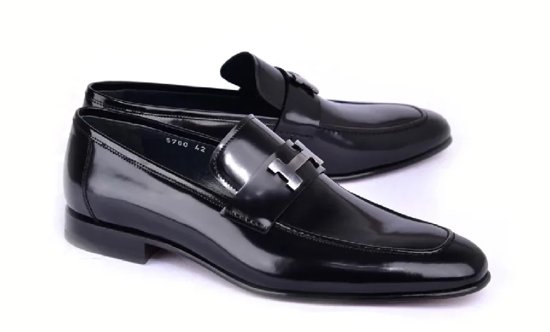 Corrente High Gloss Calfskin Loafer Black Buckle -
