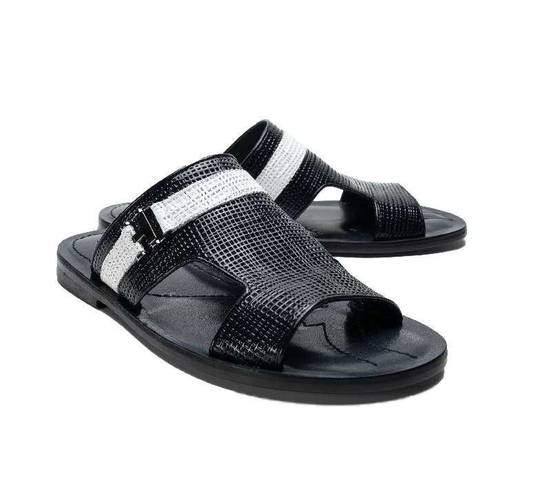Corrente Perforated Calfskin Sandal Navy Aesthetic  