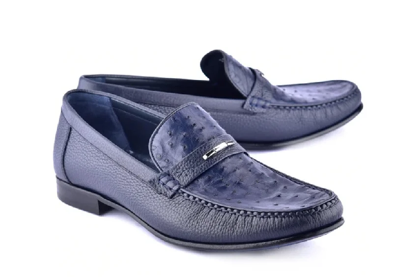 Corrente Style 3898 Ostrich Loafer Blue Athleisure Derby Style  