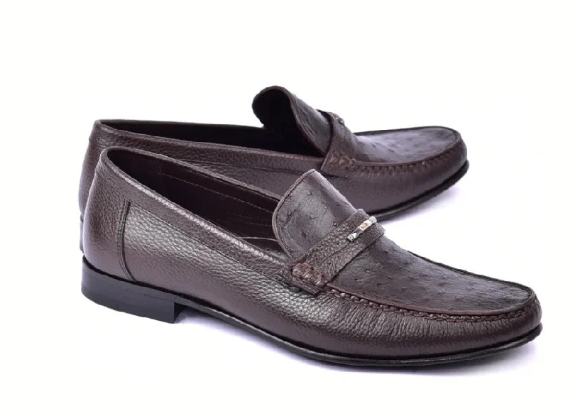 Corrente Style 3898 Ostrich Loafer Brown Inflatable Shoe Look 