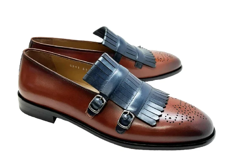Corrente Style 5211 Navy/Brown Business Monk Strap Style  