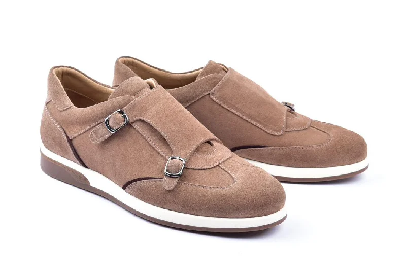 Corrente Suede Double Monkstrap Sneaker Camel Checkered Shoe Pattern Look  