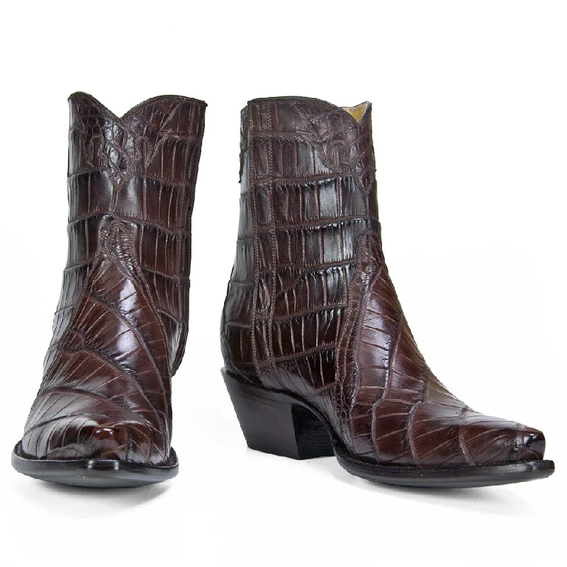 Full Crocodile Ankle Zipper - Brown Open - Lacing Derby Look  