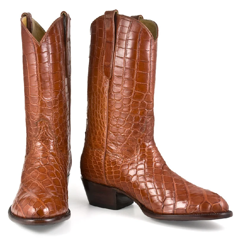 Crocodile Full 12" Round Toe - Cognac Striped Shoe Style  