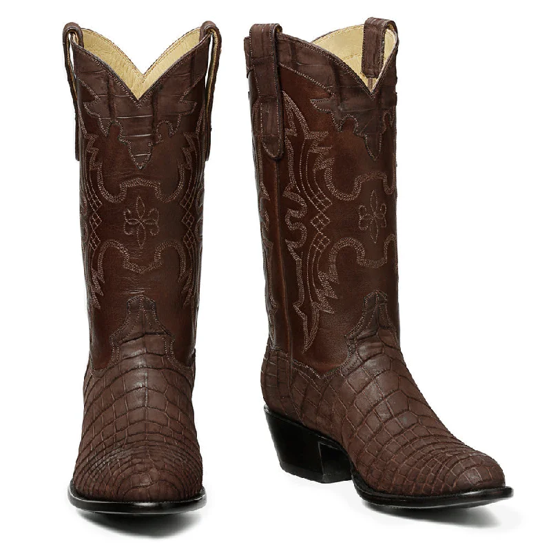 Crocodile Sueded 12" Round Toe  Brown Aesthetic  