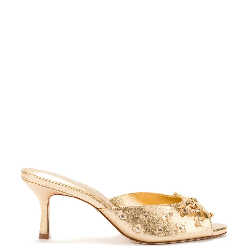 Jasmine Mule In Gold Metallic Leather Hemp - Material Shoe Style  