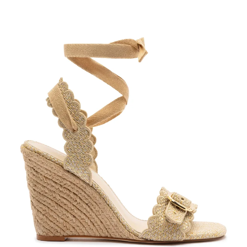 Poppy Wedge In Gold Metallic Raffia Two - Tone Shoe Design  