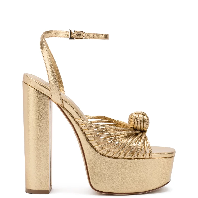 Valerie Platform Sandal In Gold Metallic Leather Cowboy Boot Western Style  