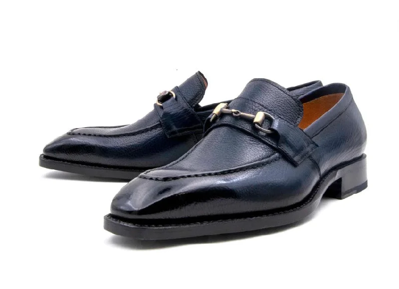 "Harry" Lama Skin Slip-On Loafer Navy Ankle - High Military Boot Style  