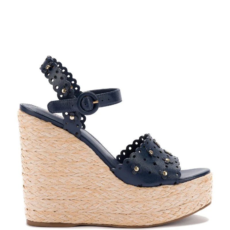 Jasmine Wedge In Navy Leather Upcycled Shoe Look  