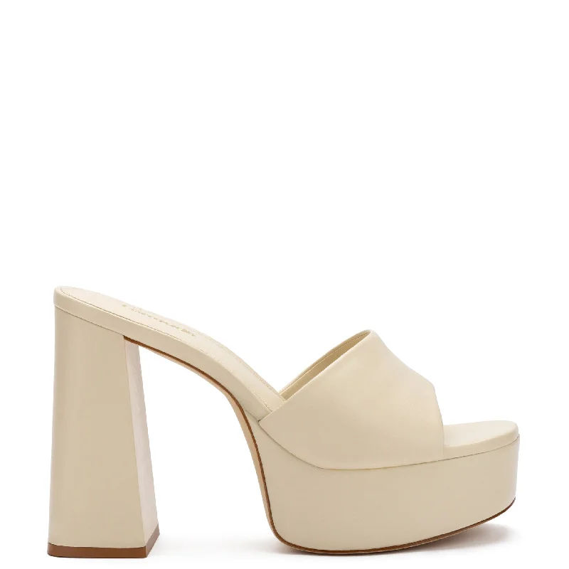 Dolly Mule In Ivory Leather Strap - Up Sandal Resort Style  