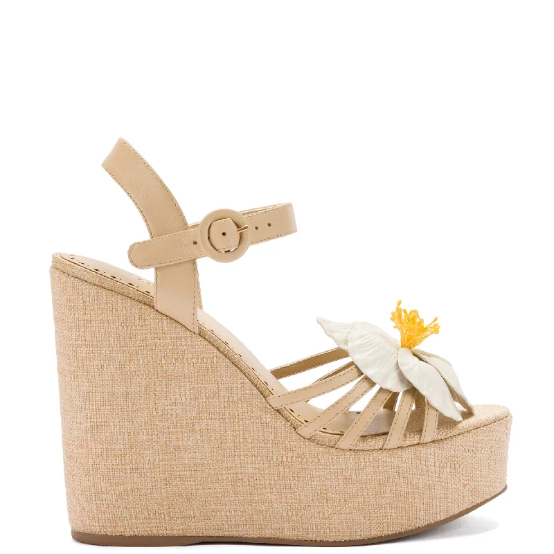 Magnolia Wedge In Ivory Leather Open - Lacing Derby Look  