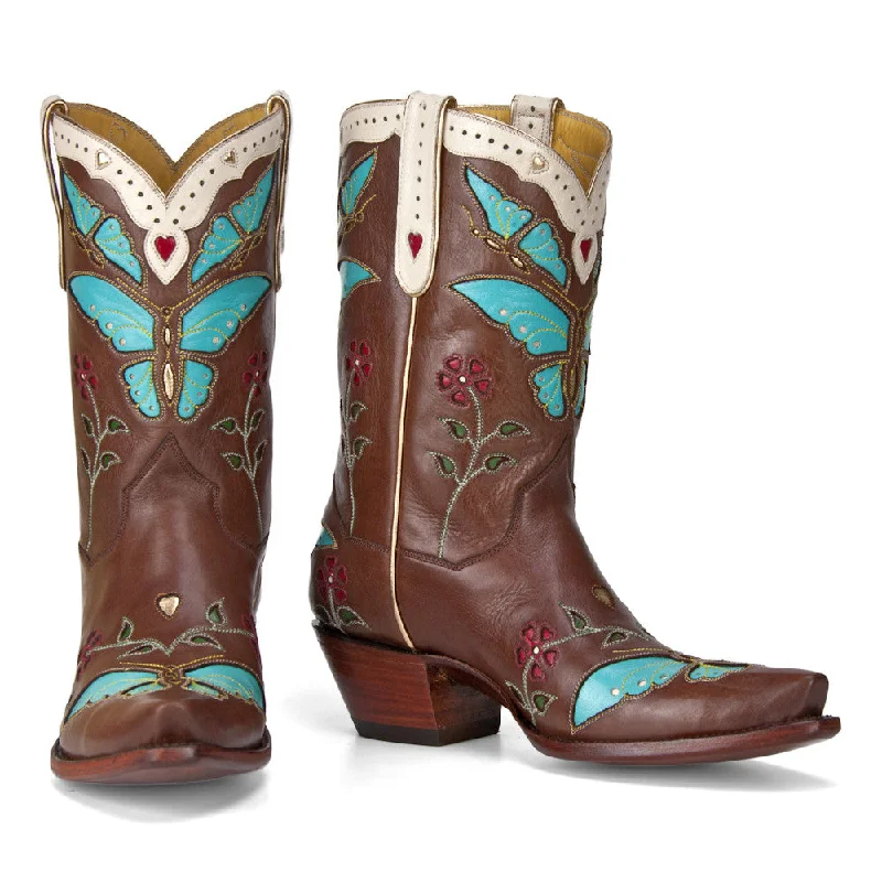 Madam Butterfly 10" Brown/Turquoise Ankle - High Military Boot Style  