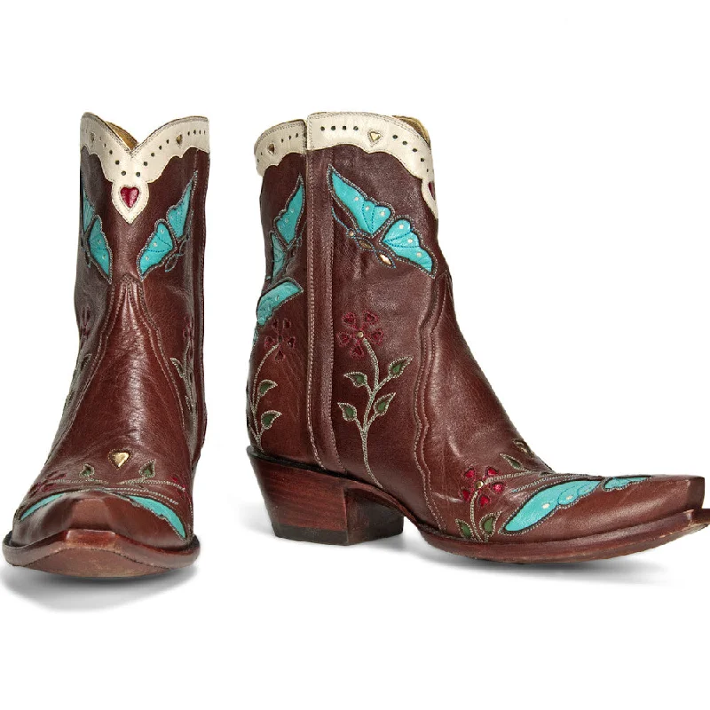 Madam Butterfly Ankle Zipper Brown/Turquoise Bespoke Shoe Aesthetic 