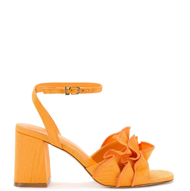 Selena Ruffle Sandal In Mango Fabric Ankle - High Military Boot Style  