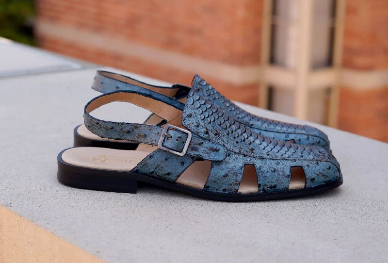 Maurice Embossed Calfskin Slip-On Back-Strap Sandal Blue Inflatable Shoe Look 