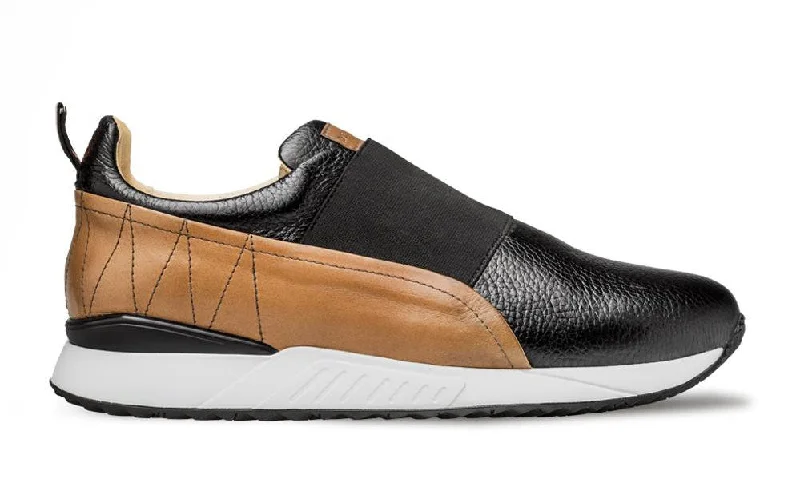 Mezlan Elastic Slip-On Sneaker Black Distressed Leather Shoe Style  