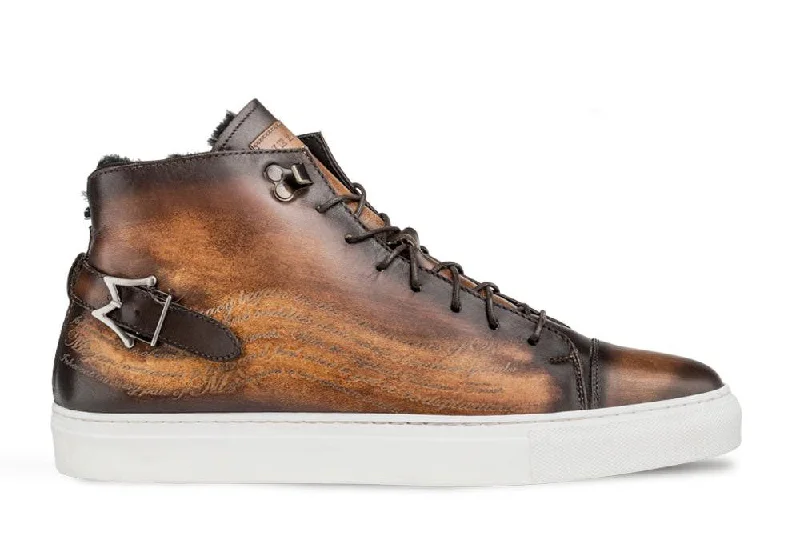 Mezlan Etched High-Top Sneaker Cognac Art Deco - Inspired Shoe Look  