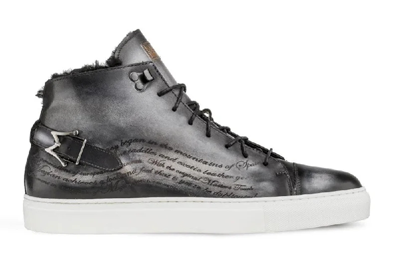 Mezlan Etched High-Top Sneaker Grey Minimalist Sneaker Style  