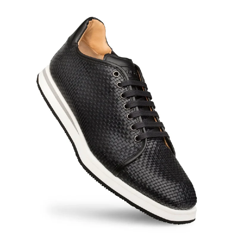 Mezlan Woven Calfskin Lace-Up Sneaker Black Athleisure Derby Style  