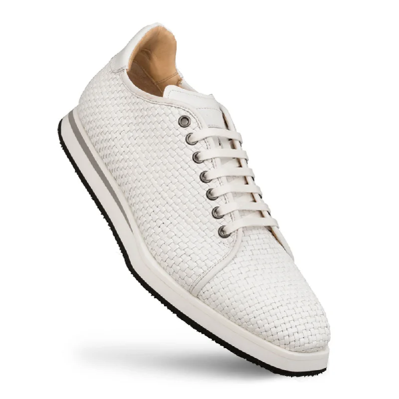 Mezlan Woven Calfskin Lace-Up Sneaker White Victorian - Era Boot Style  